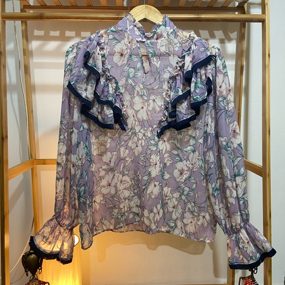 None Tops - Floral Print Korean Tops .Size - L (Fit S-L)